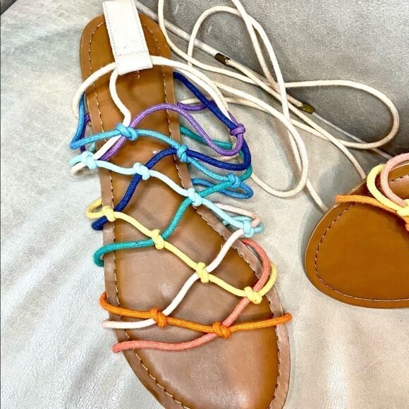 Gladiator Rainbow Tie Lace Up Sandal Shoe Size 11 - Picture 3 of 6
